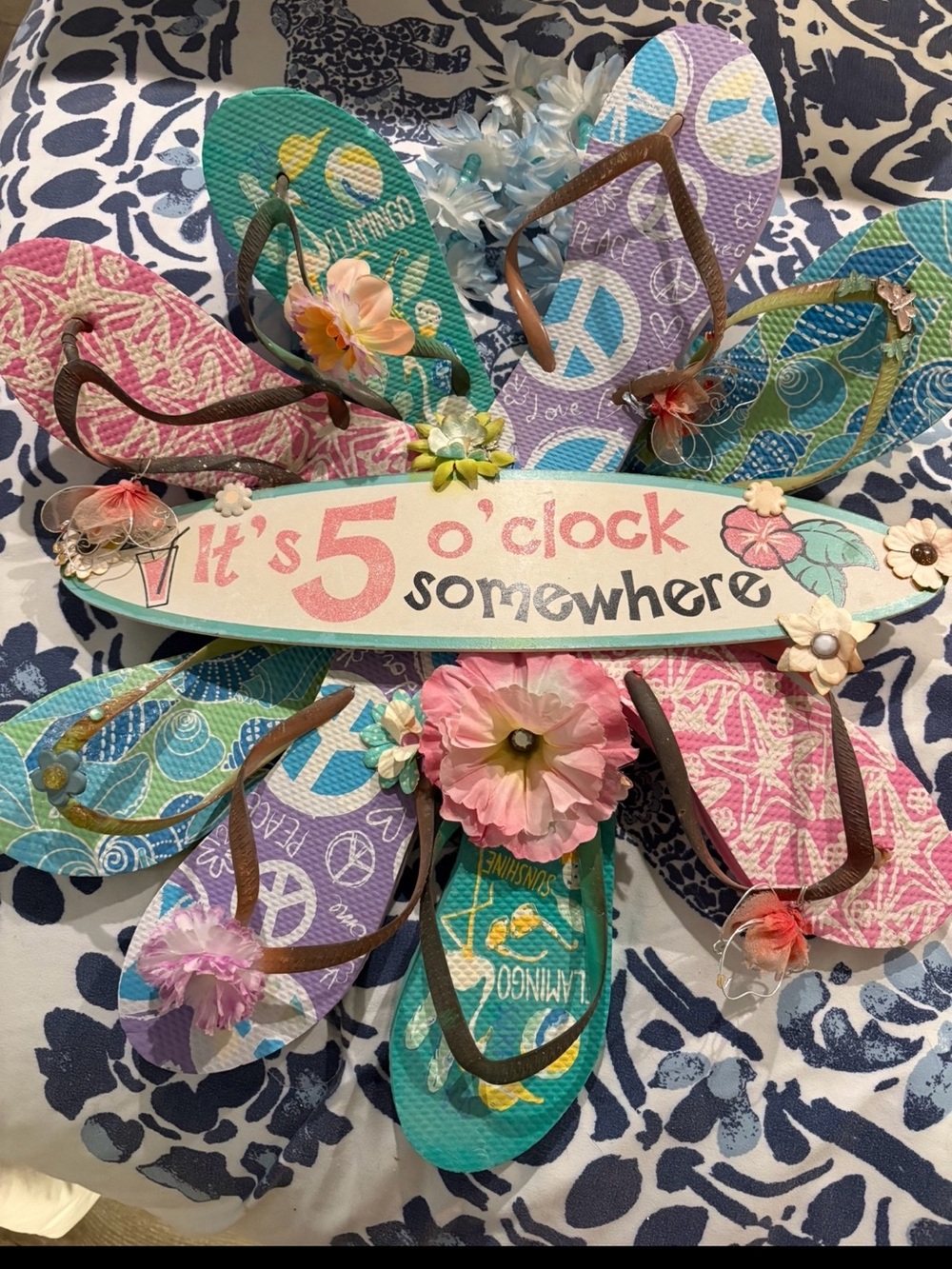 Beach Flip-Flop Wreath - Multicolor "It's 5 o'clock Somewhere"